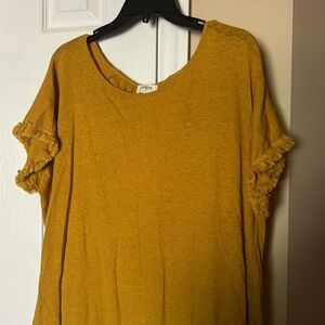 Umgee Mustard Yellow Tunic Top with Pockets, Assymetrical Hem